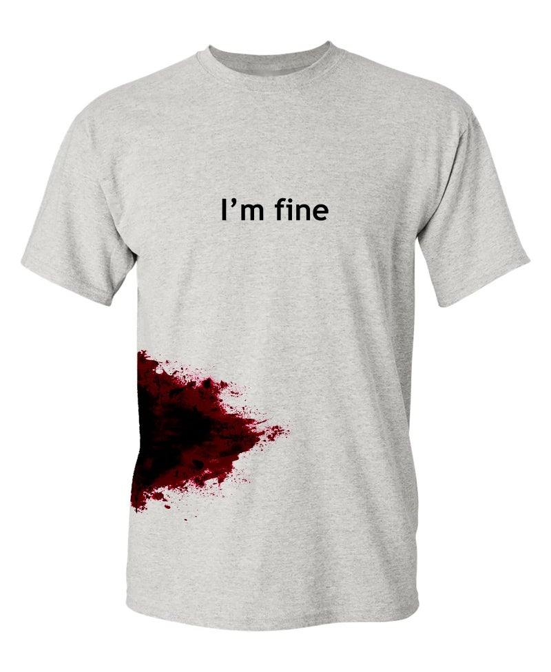 Feelin Good Tees Im Fine Zombie Slash Halloween Costume T Shirt Funny Scary Horror Movie Graphic Tee Novelty Bloody Zombie T-Shirt XL Ash - Image 1